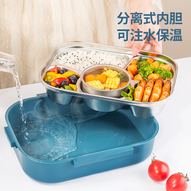 美厨饭盒1.6L五格不锈钢多功能中号配餐具深蓝色MCFT5579高清大图