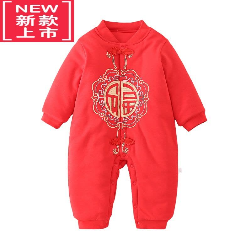 可莉允婴儿薄棉衣服秋冬装中国风男女宝宝加棉连体衣汉服满月新生儿爬服棉服图片