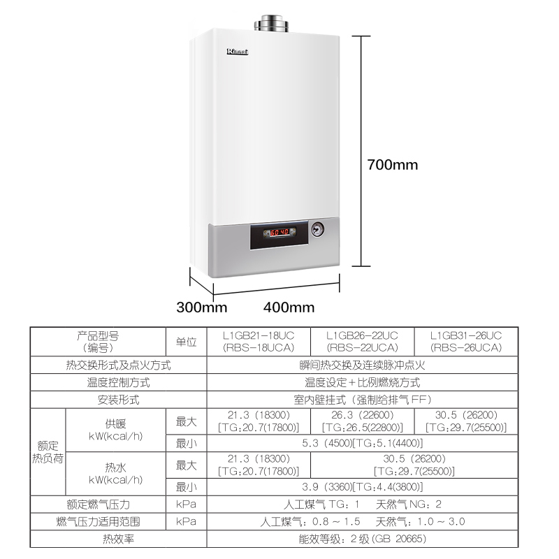 林内(Rinnai)UCA 系列燃气壁挂炉采暖热水器天然气家用地暖锅炉 RBS-18UCA