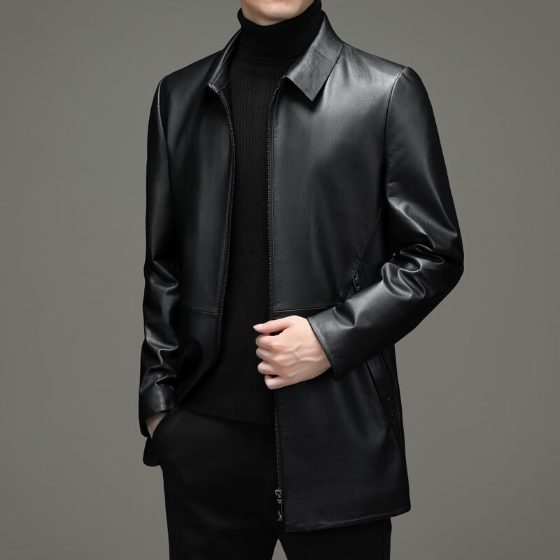 dafy品牌轻奢高端真皮皮衣男装外套牛皮大衣中青年男士中长款秋冬季