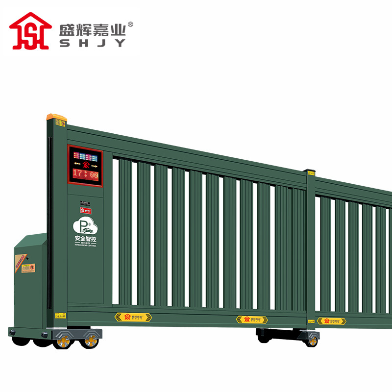 盛辉嘉业 军绿色伸缩门防冲击电动大门平移直线门单位收缩推拉小门工业门定制每米