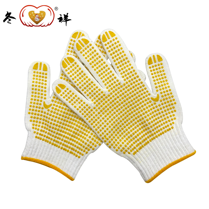 冬祥棉线点胶手套黄色副高清大图