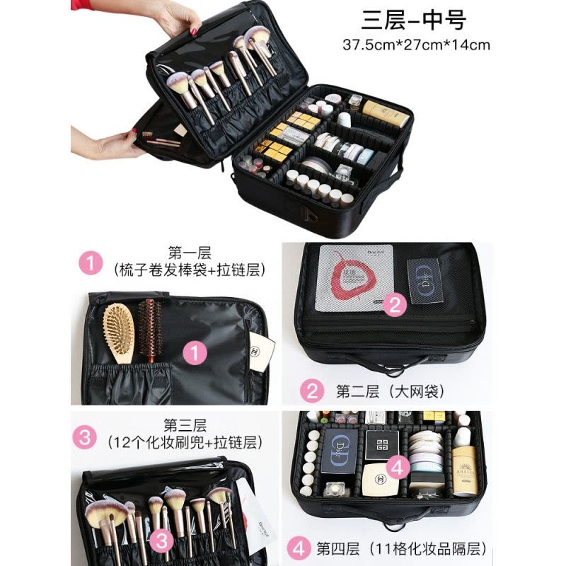 家柏饰(CORATED)化妆包大容量ins风火化妆箱手提便携跟化妆师专用化妆品收纳包图片