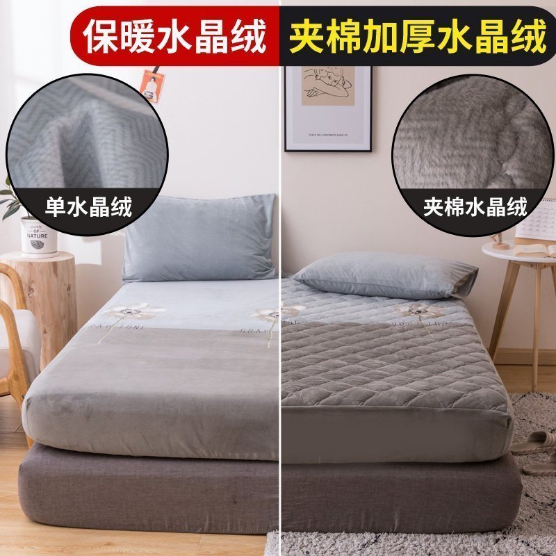 美帮汇夹棉床笠单件床垫保护套加厚保暖防滑固定防尘罩棕垫水晶绒床罩套 花盛季 保暖水晶绒床笠180cmx200cm