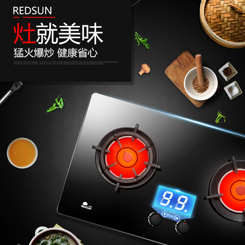 红日(Redsun) EF208B红外线聚能猛火燃气灶双灶定时灶防干烧天然气灶液化气灶煤气灶家用嵌入式台式灶(液化气)