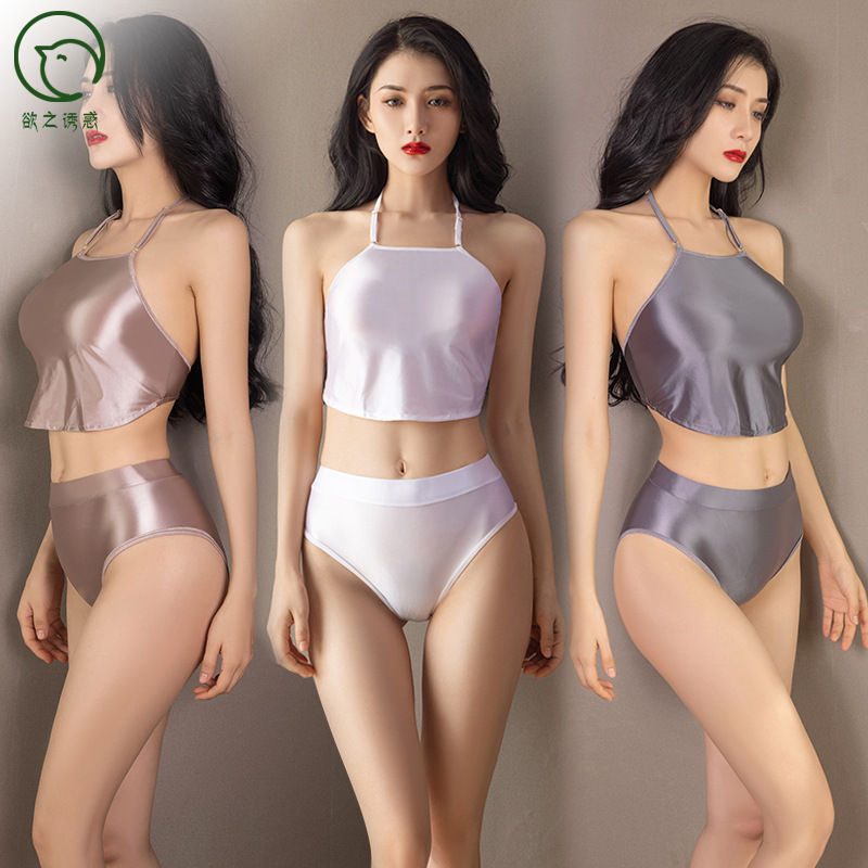 欲之诱惑情趣内衣情趣小肚兜网红性感诱人美背古风超薄睡衣吊带风 灰色上衣 均码