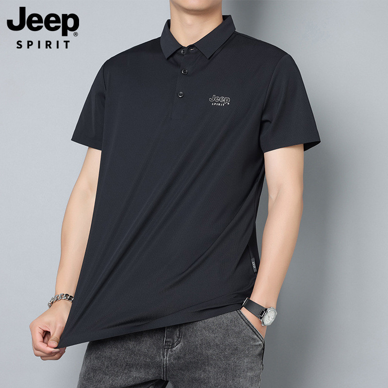 Jeep spirit冰丝polo衫男短袖夏季薄款男士高端商务翻领T恤爸爸上