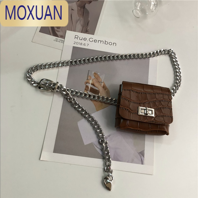 MOXUAN朋克风金属腰链腰包韩版可拆卸腰带小包包装饰链条小方包ins潮