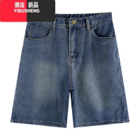 YIBUSHENG美式复古高腰牛仔裤子女季小个子休闲直筒裤五分裤宽松阔仔牛子 L 复古蓝-