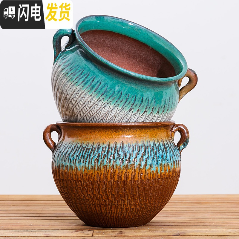 三维工匠多肉花盆多肉植物老桩法师粗陶绿植物陶瓷简约紫砂小高花盆大 HPTZ0386 中等花盆容器