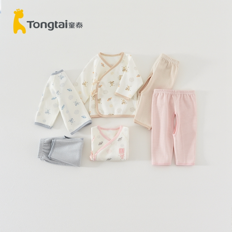 童泰(TONGTAI)四季0-3月新生婴儿男女宝宝和服开裆套装内衣裤子两件套儿童内衣