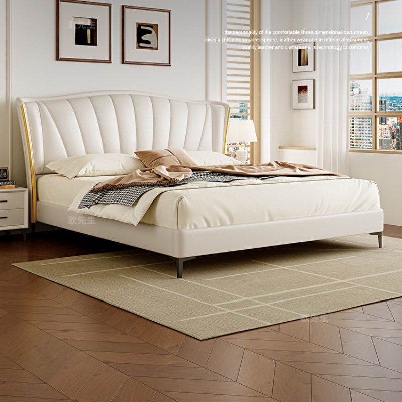 头层牛皮床主卧次卧双人大床实木真皮极简婚床