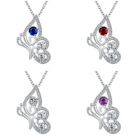 N027Women Silver Necklace 日韩镂空蝴蝶坠项链女银饰锁骨首饰送女朋友七夕情人节礼物