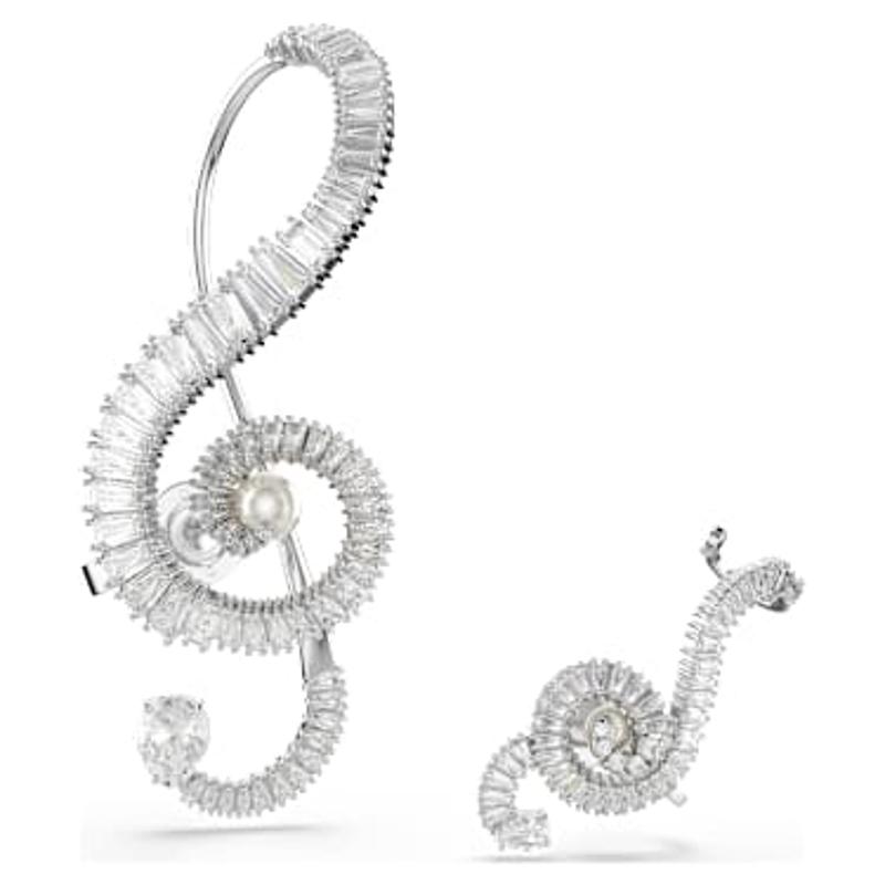 施华洛世奇(SWAROVSKI)音乐灵感夹式耳环不对称高音谱号施华洛世奇水晶珍珠装饰女款耳饰