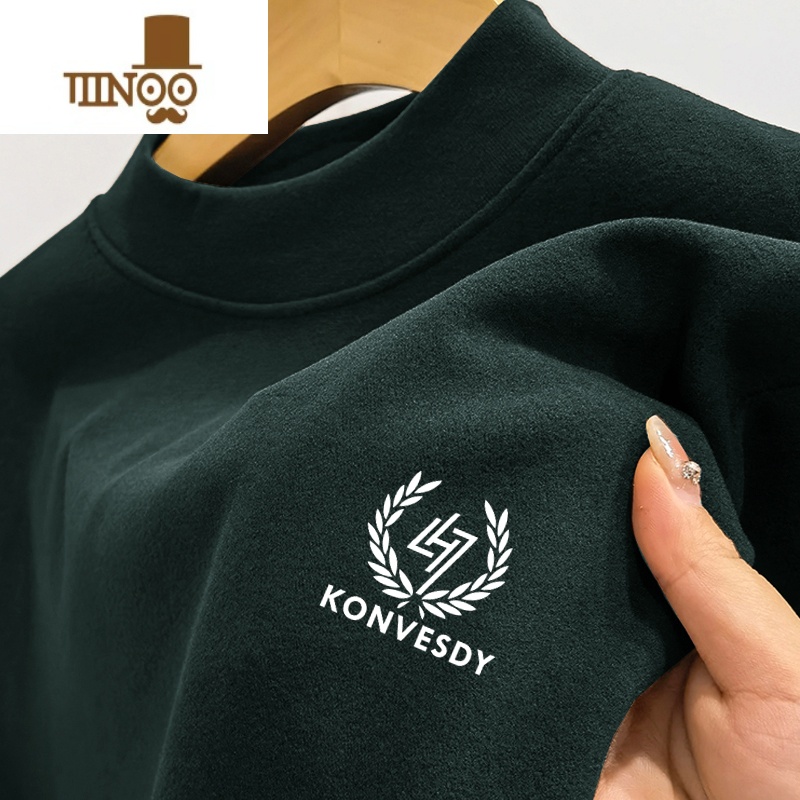 YANXU德绒长袖t恤男2023薄款半高领内搭青少年加绒加厚保暖打底衫高清大图