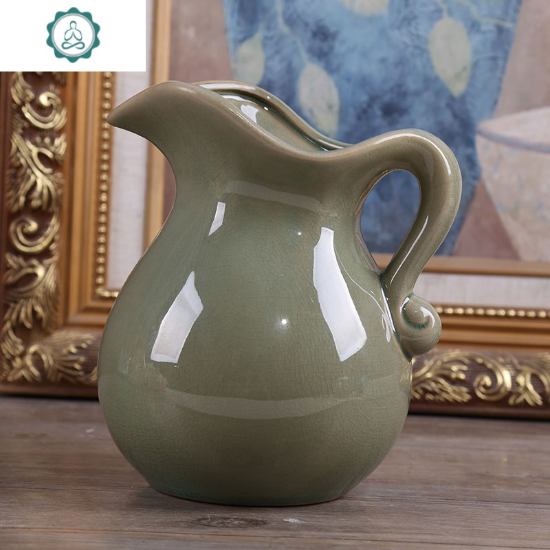 美式乡村陶瓷奶壶花瓶创意客厅台面餐桌茶几干花插花花器花艺摆件封后冰裂荷叶绿奶壶报价 参数 图片 视频 怎么样 问答 苏宁易购
