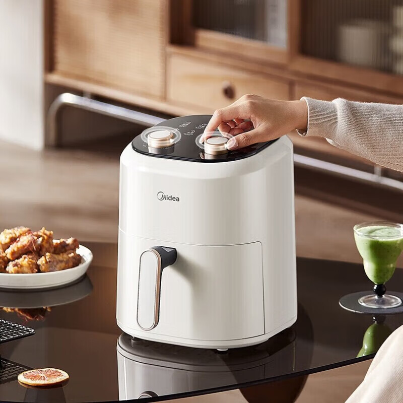 美的450W智能控温空气炸锅MF-KZE4501BD健康低脂烹饪便捷易洁高清大图