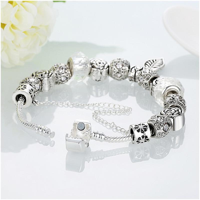 H044-F Women Charms 925 Silver Beads Bracelet 镀银幸运手链女