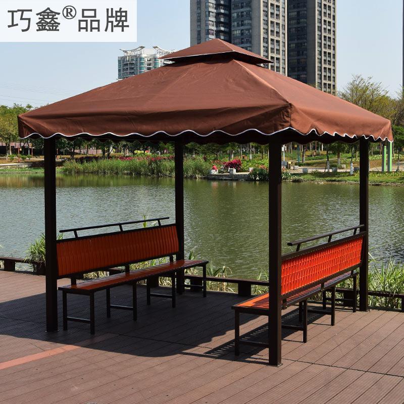 森美人四角户外凉亭帐篷花园庭院铁艺防腐木别墅亭子组装移动遮阳棚天台 凉亭+两面坐板-无台-无帘遮盖3×3m