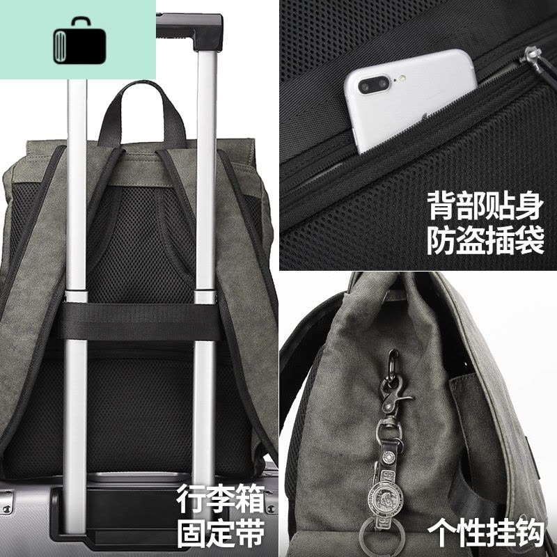背包男双肩包时尚潮流帆布休闲男士电脑包潮旅行轻便简约潮牌书包NEW LAKE 黑色((预售5月16号发货))图片