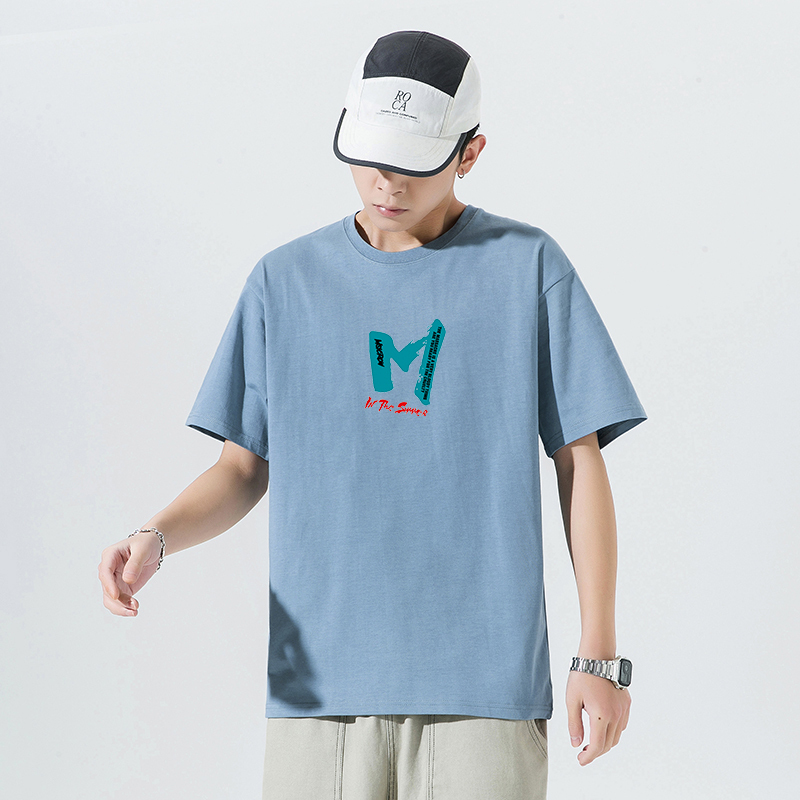 蓝缕金(LANLVJIN)男士t恤2022新款短袖纯棉夏季圆领半截袖青少年落肩袖五分体恤韩版休闲宽松上衣