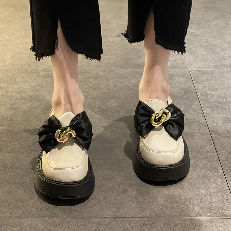 枫述时尚部落小皮鞋女2021年春秋新款网红仙女风蝴蝶结松糕厚底单鞋子