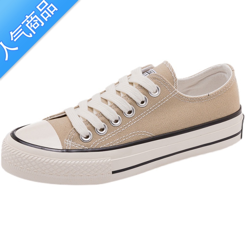 SUNTEK奶茶色圆头帆布鞋女休闲百搭透气鞋子夏款低帮女款板鞋夏季女布高清大图
