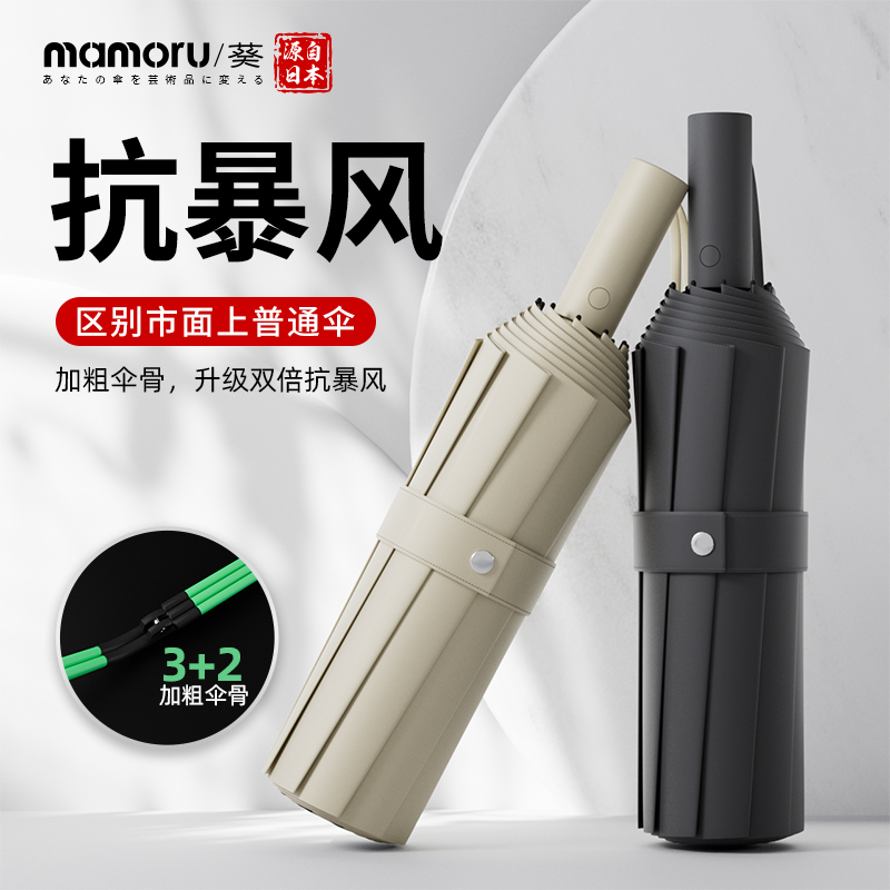 mamoru3折10骨自动伞(绿巨人) (颜色随机发货)防晒太阳伞雨伞遮阳伞防紫外线黑胶全自动晴雨两用折叠伞!