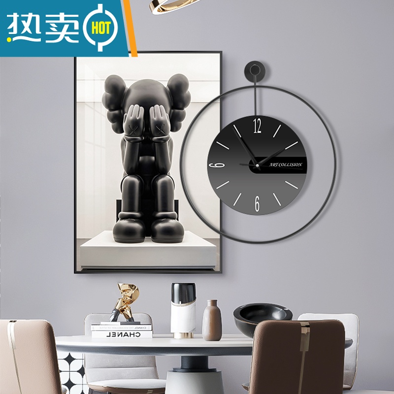 敬平轻奢餐厅装饰画现代简约时钟饭厅挂画组合客厅背景墙餐桌壁画装饰画高清大图