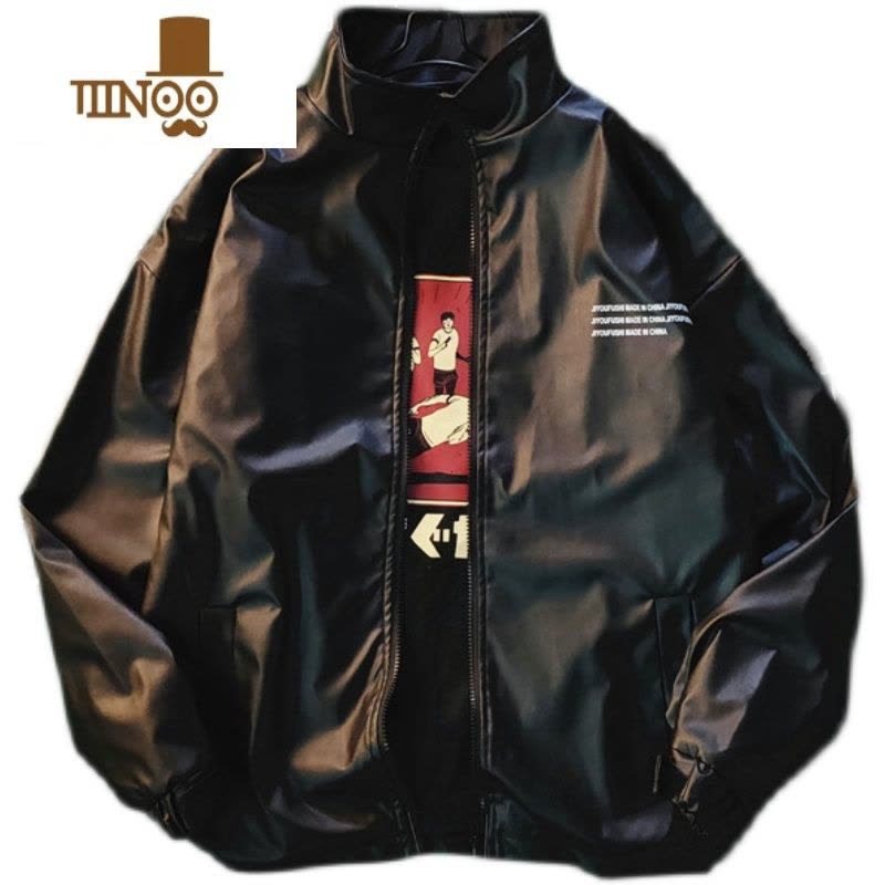 YANXU新款立领机车皮衣外套男韩版潮流青少年复古痞帅pu皮夹克外穿图片