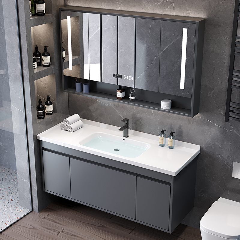 邦云浴室柜组合 一体陶瓷盆 浴室柜组合卫生间洗脸盆面盆浴室镜卫浴洗手盆面盆洗漱台洗手台浴柜洗手池挂墙式智能镜柜高清大图