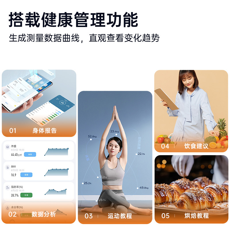 香山电子秤体重秤家用体脂秤充电智能测脂减肥专用精准人体秤小型高清大图