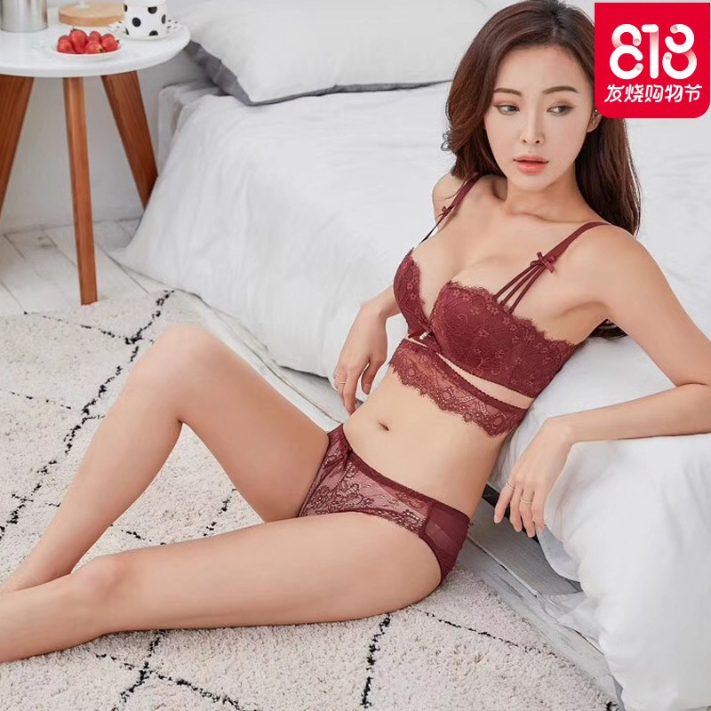 蝴蝶结内衣聚拢整型文胸性感情趣小胸加厚无钢圈上托女美背蕾丝