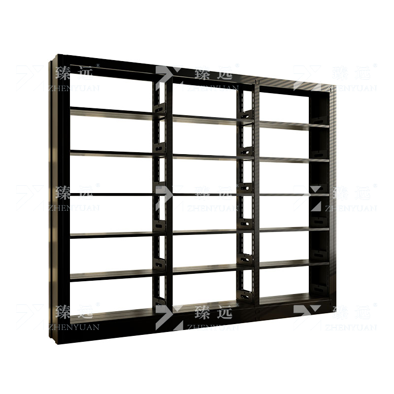 臻远 ZY4072608 钢制书架图书馆书架资料架 单面6层一列三组黑色 2800*300*2000