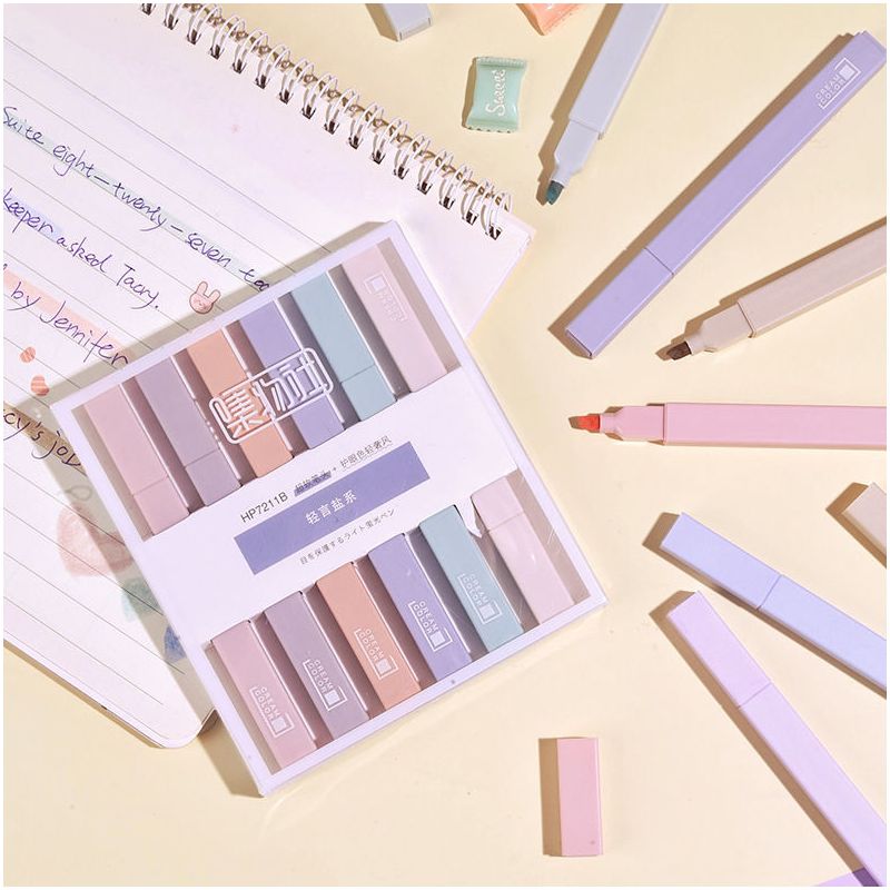 集物社彩色软头荧光笔套装淡色系标记笔学生记号笔盐系甜系划重点