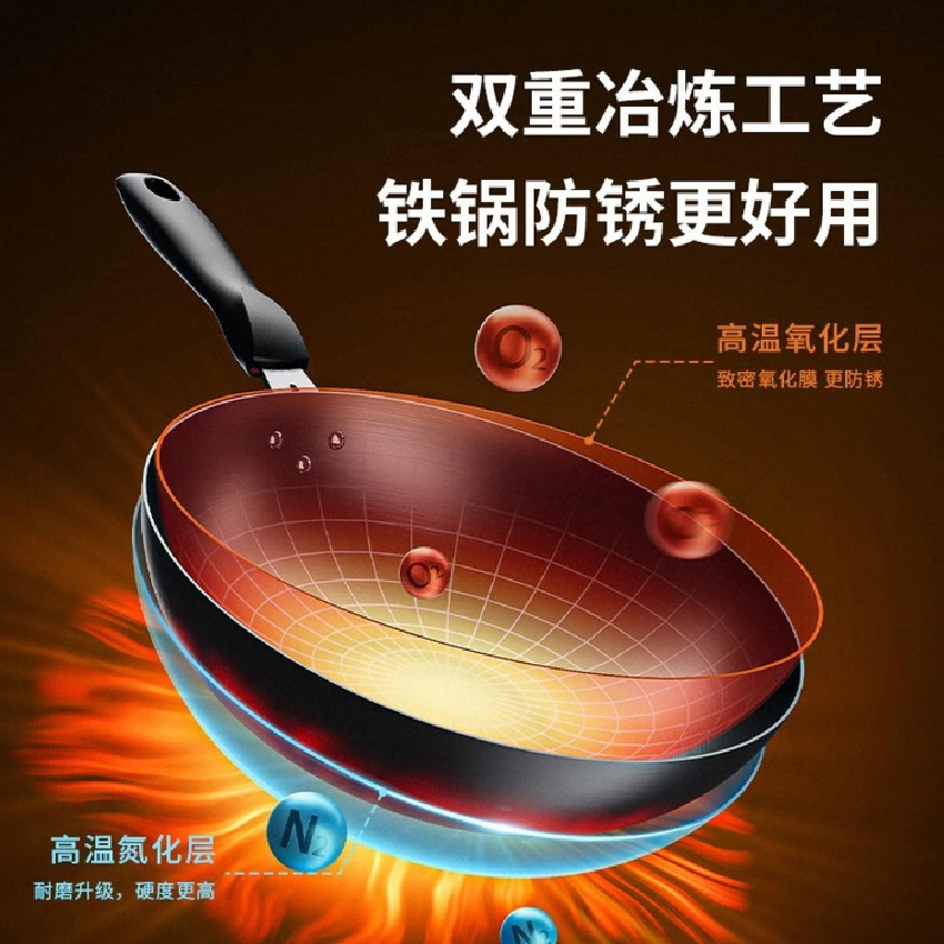 九阳(Joyoung)无涂层铸铁炒菜锅可立盖燃气煤气灶电磁炉通用家用中式不锈煎炒锅 带盖CF32C-CJ232-A 32高清大图