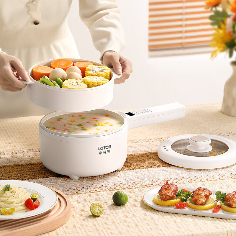 小浣熊 电煮锅宿舍学生家用多功能蒸煮一体小型电锅1-2-3人电热锅 XHX-A28电煮锅-白色高清大图