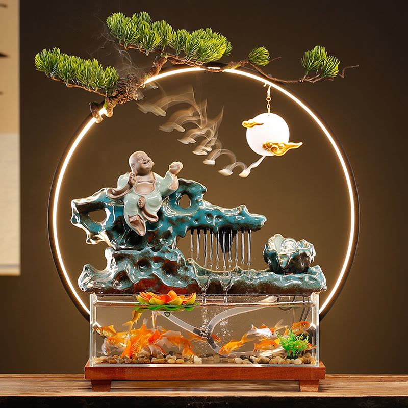 创意招财循环流水生财玻璃金鱼缸摆件办公室桌面客厅乔迁开业礼品图片
