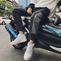 日系复古黑色裤子男韩版时尚收口牛仔裤春夏百搭修身束脚裤小脚裤