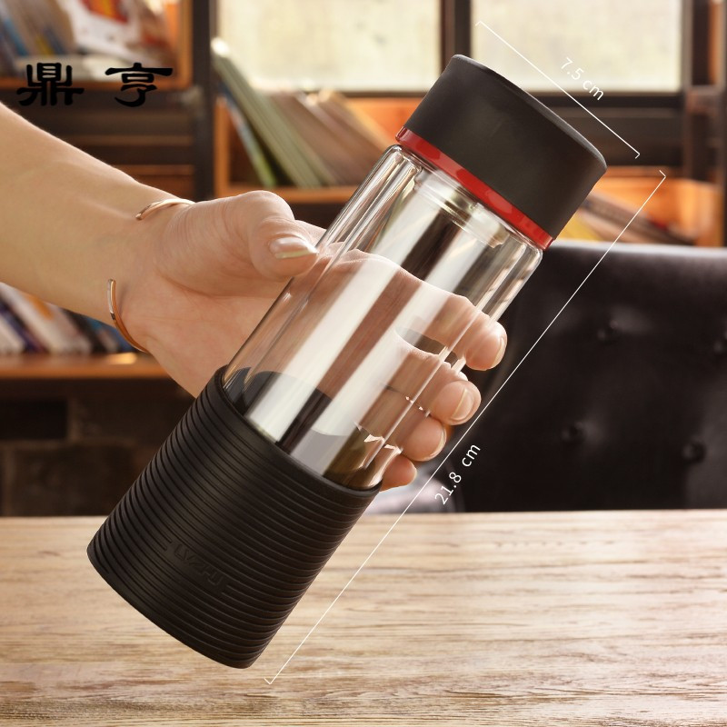 鼎亨玻璃杯便携防摔防烫茶杯儿童双层保温杯子带盖花茶杯过滤水杯