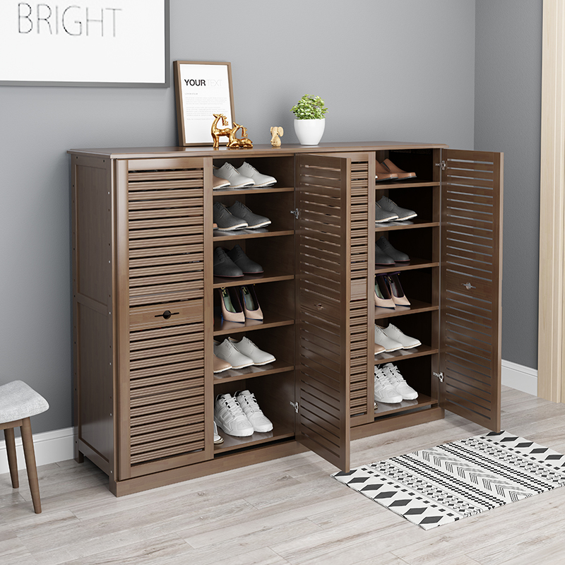 花千紫鞋柜简易组装口小鞋柜楠竹实木鞋架家用防尘简约现代厅收纳架