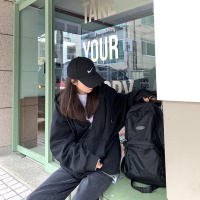 新款春季宽松韩版oversize灰色连帽卫衣女拉链外套女上衣 L 黑色