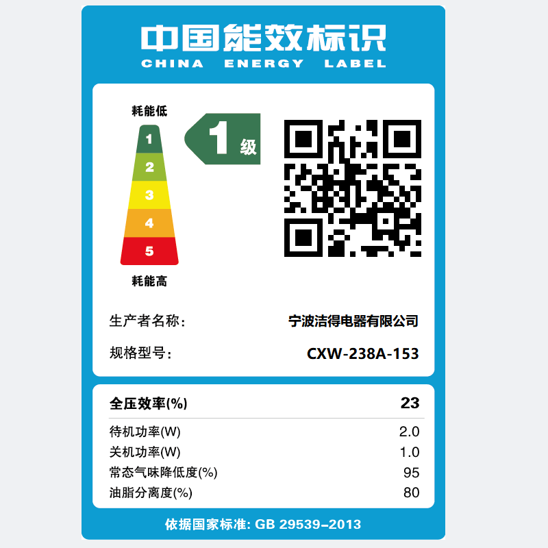 洁得CXW-238-A153顶测双吸体感热除油大吸力烟机(不含安装)