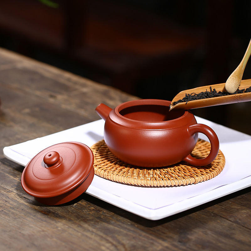 宜兴紫砂壶厂家原矿大红袍鼓韵壶强济人纯全手工茶具小茶壶