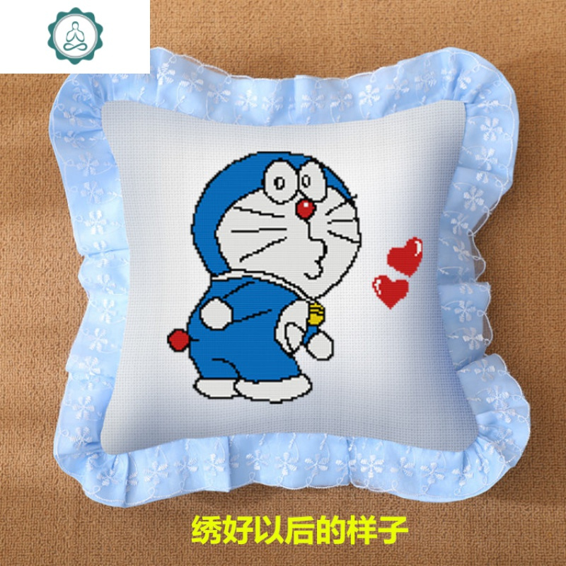 十字绣抱枕2019新款线绣自己绣小件刺绣手工卡通动漫汽车卧室沙发 封后 哆啦A梦一对枕套带2个枕芯