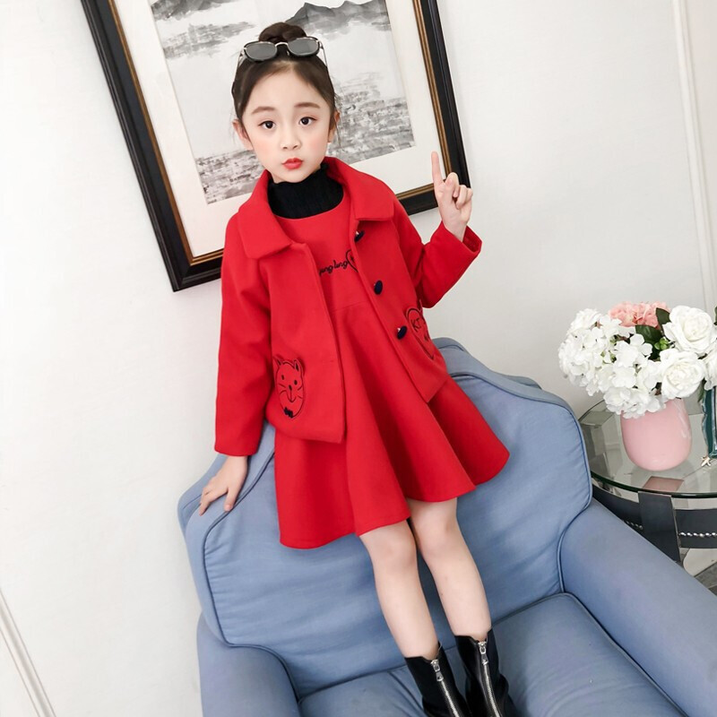 迪鲁奥(diluao)女童秋冬装儿童毛呢套装女宝宝三四五5六七八8九9十10