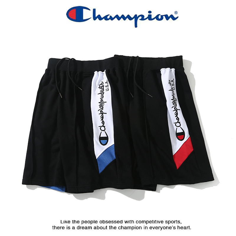 Champion冠军潮牌抽绳运动撞色拼接 刺绣英文短裤