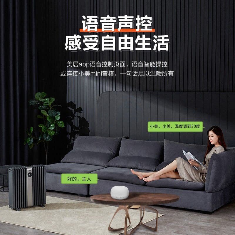 美的(Midea)取暖器/电暖器/电暖气片家用/ WIFI互联智能遥控语音14片劲暖节能轻音电热油汀HYX22TR电油丁图片
