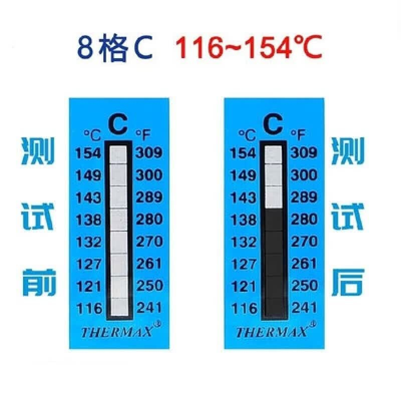 THERMAX测温纸[8格C 116-154℃] 英国进口变色热敏试纸示温贴温度测试纸标签纸高清大图