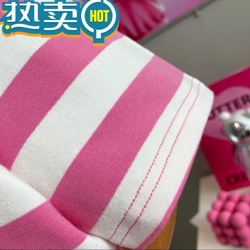 绿彩虹光中小儿童短袖套装2023夏季女童宝宝条纹刺绣休闲T恤短裤两件套潮图片